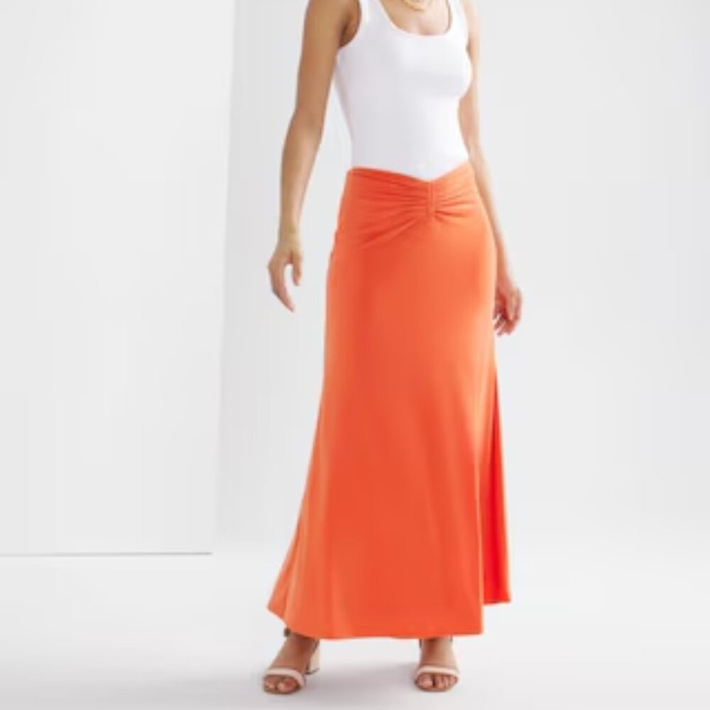 White House Black Market Ruched Maxi Skirt, koi, XS NWT
